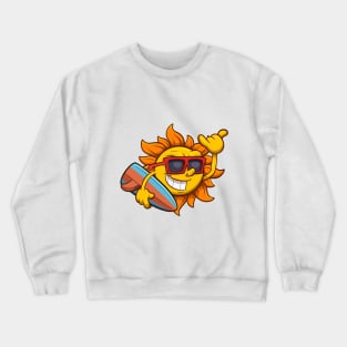 Cool Sun Character With Surf Board Crewneck Sweatshirt